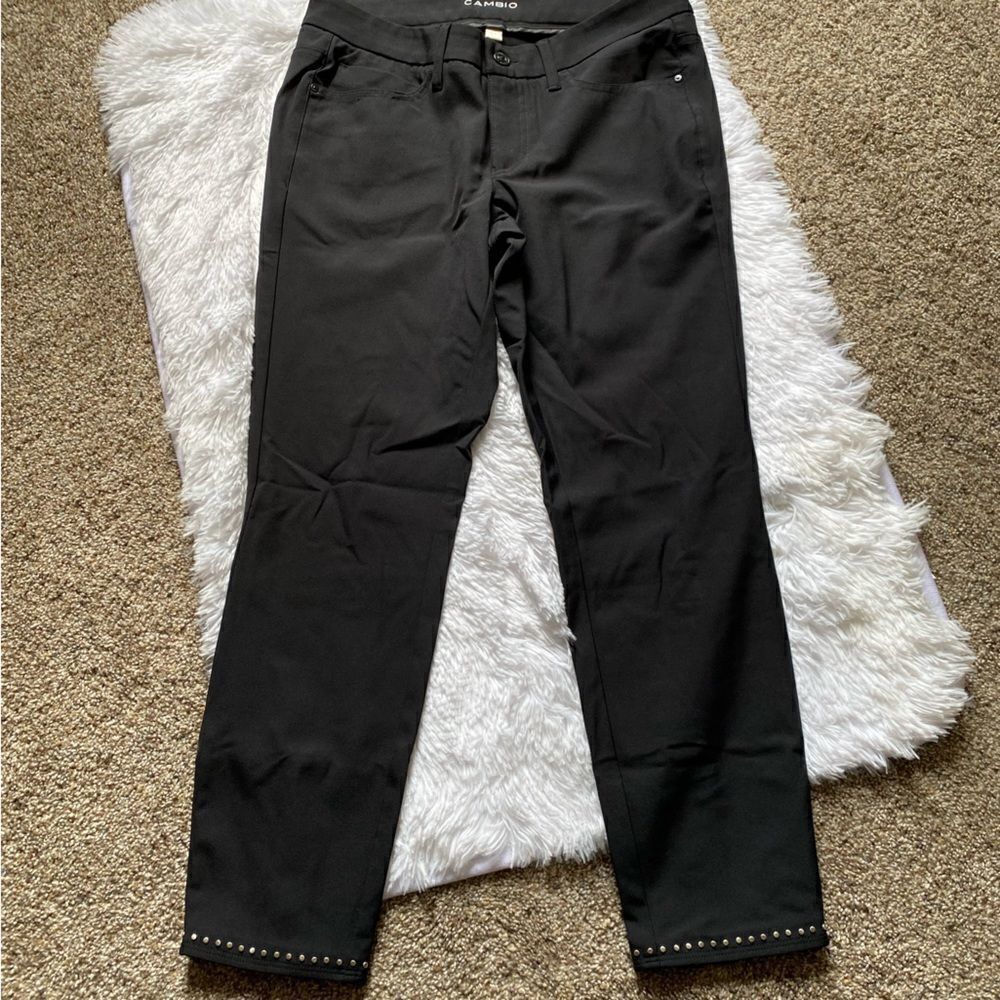 Cambio Lilian Cropped Pants Trousers Moto Metal Grommet Zipped Leg Black Size 10